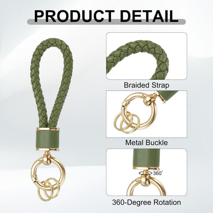Braided Leather Keychain, Keychain Ring Woven Strap Lanyard Strap with 360 Degree Rotatable for Car Key Bag V1258-DP02-A-2324