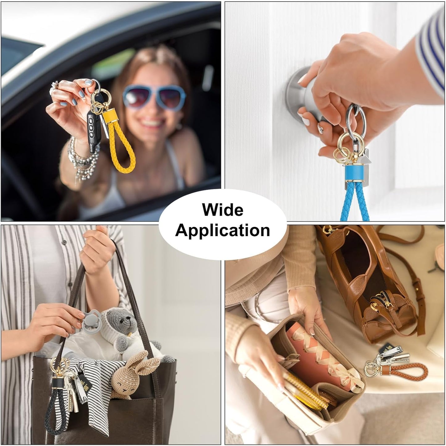 Braided Leather Keychain, Keychain Ring Woven Strap Lanyard Strap with 360 Degree Rotatable for Car Key Bag V1258-DP02-A-2324