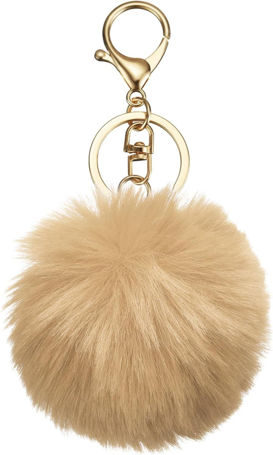 Pom Pom Keychain, Faux Rabbit Fur Fluffy Pompoms Keyring for Women Purse Handbag Bag Pendant DIY Crafts V1258-DP02-A-2326