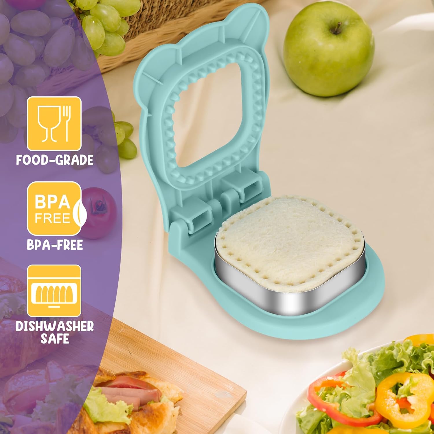 Uncrustable Sandwich Cutter Maker - Sandwich Sealer and Cutter for Lunchbox and Breakfast, Square Shape, V1258-DP02-A-233