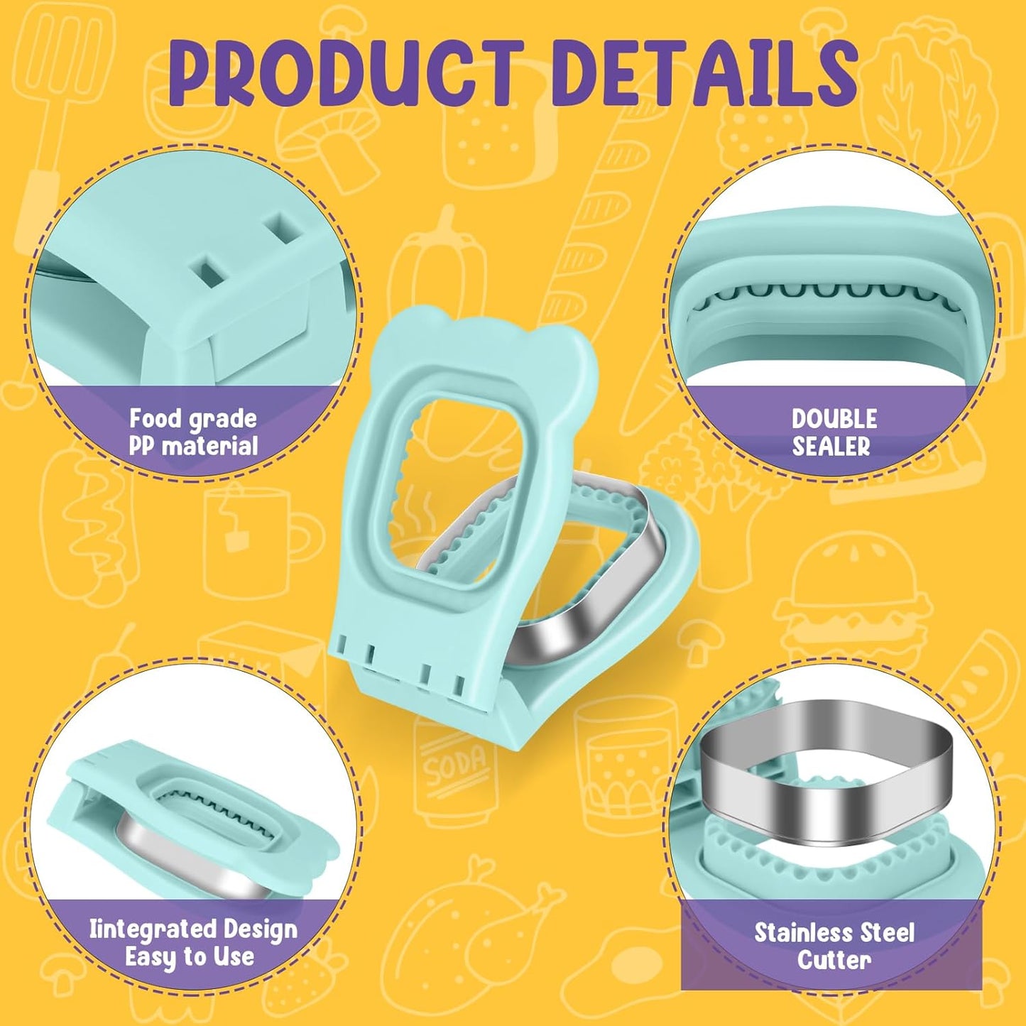 Uncrustable Sandwich Cutter Maker - Sandwich Sealer and Cutter for Lunchbox and Breakfast, Square Shape, V1258-DP02-A-233