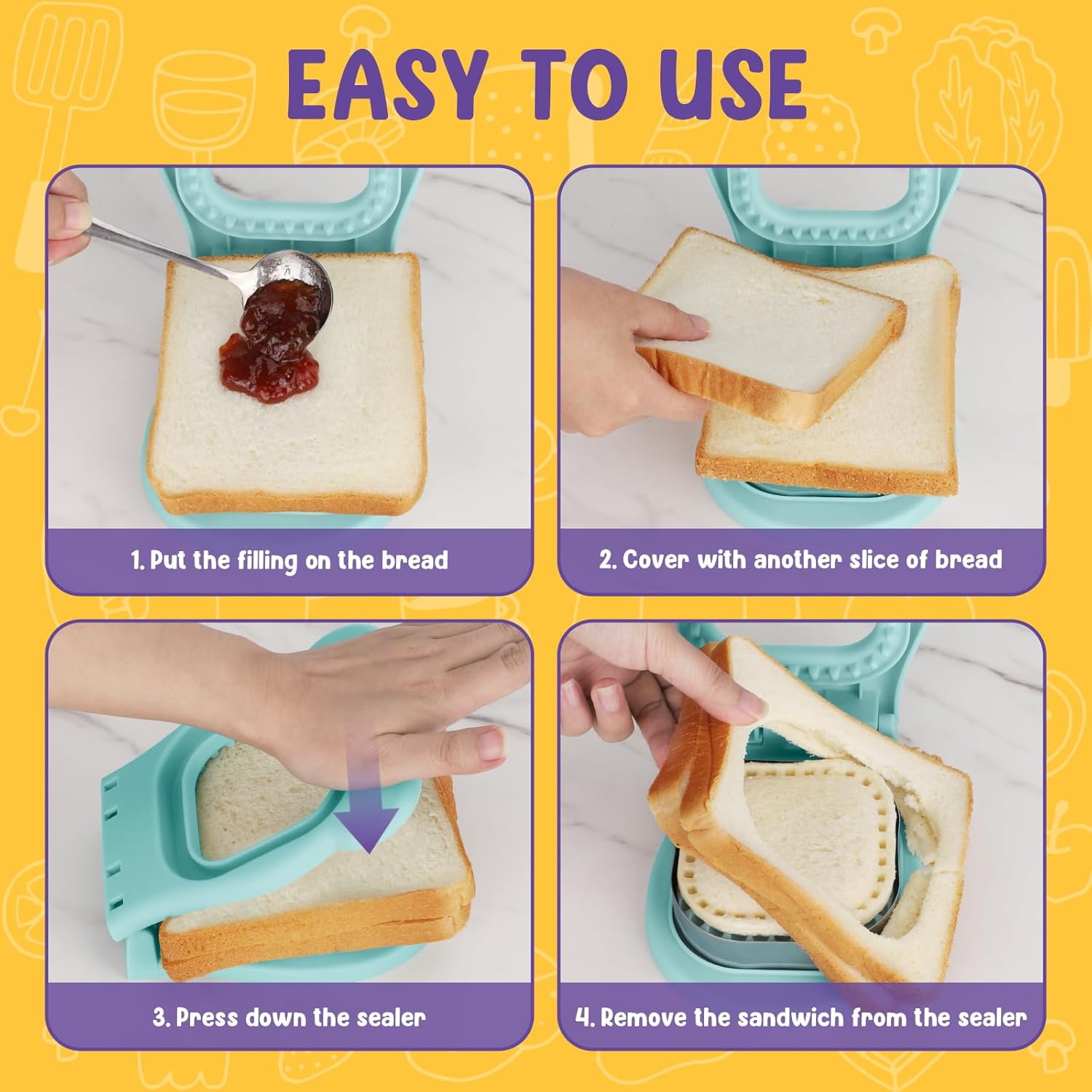 Uncrustable Sandwich Cutter Maker - Sandwich Sealer and Cutter for Lunchbox and Breakfast, Square Shape, V1258-DP02-A-233