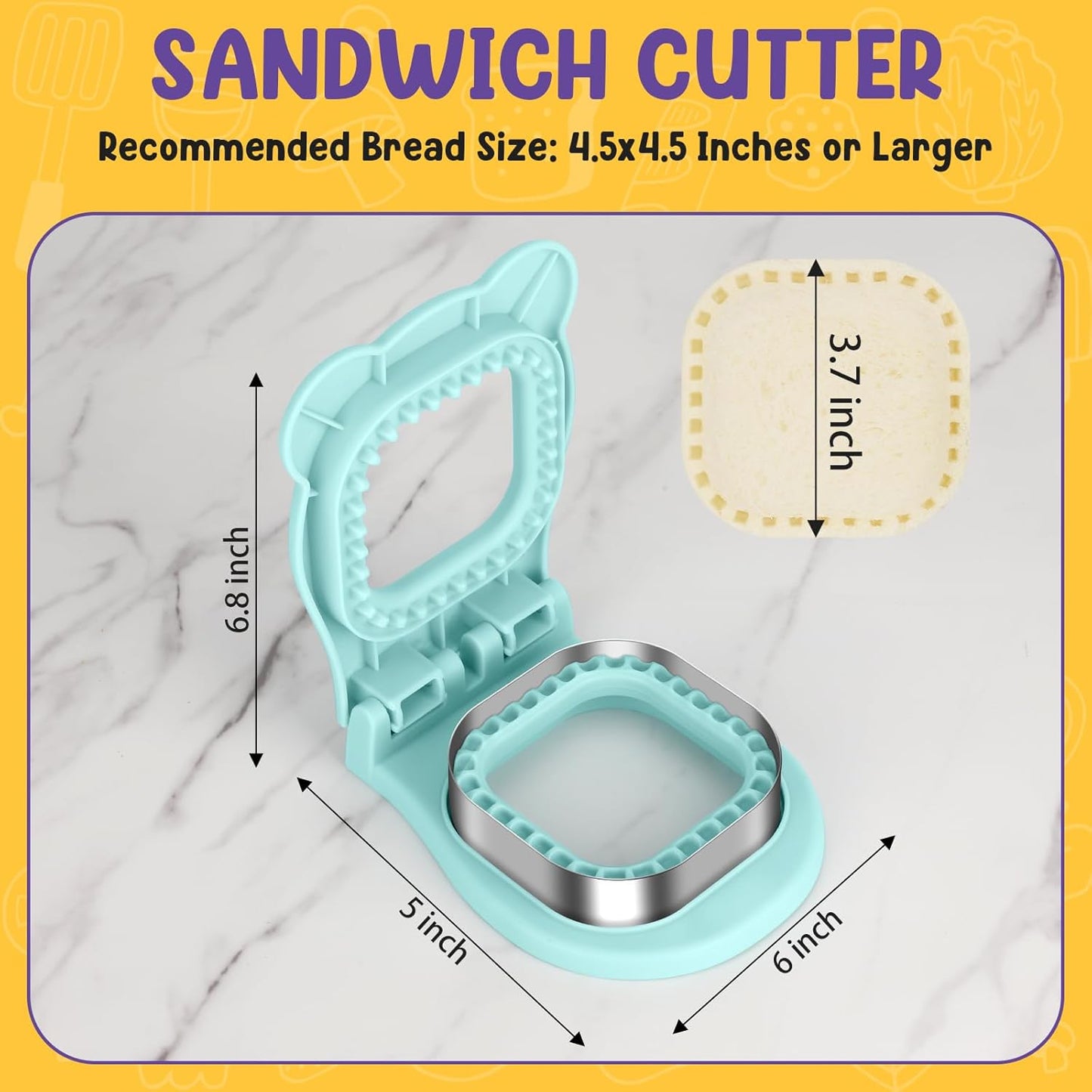 Uncrustable Sandwich Cutter Maker - Sandwich Sealer and Cutter for Lunchbox and Breakfast, Square Shape, V1258-DP02-A-233