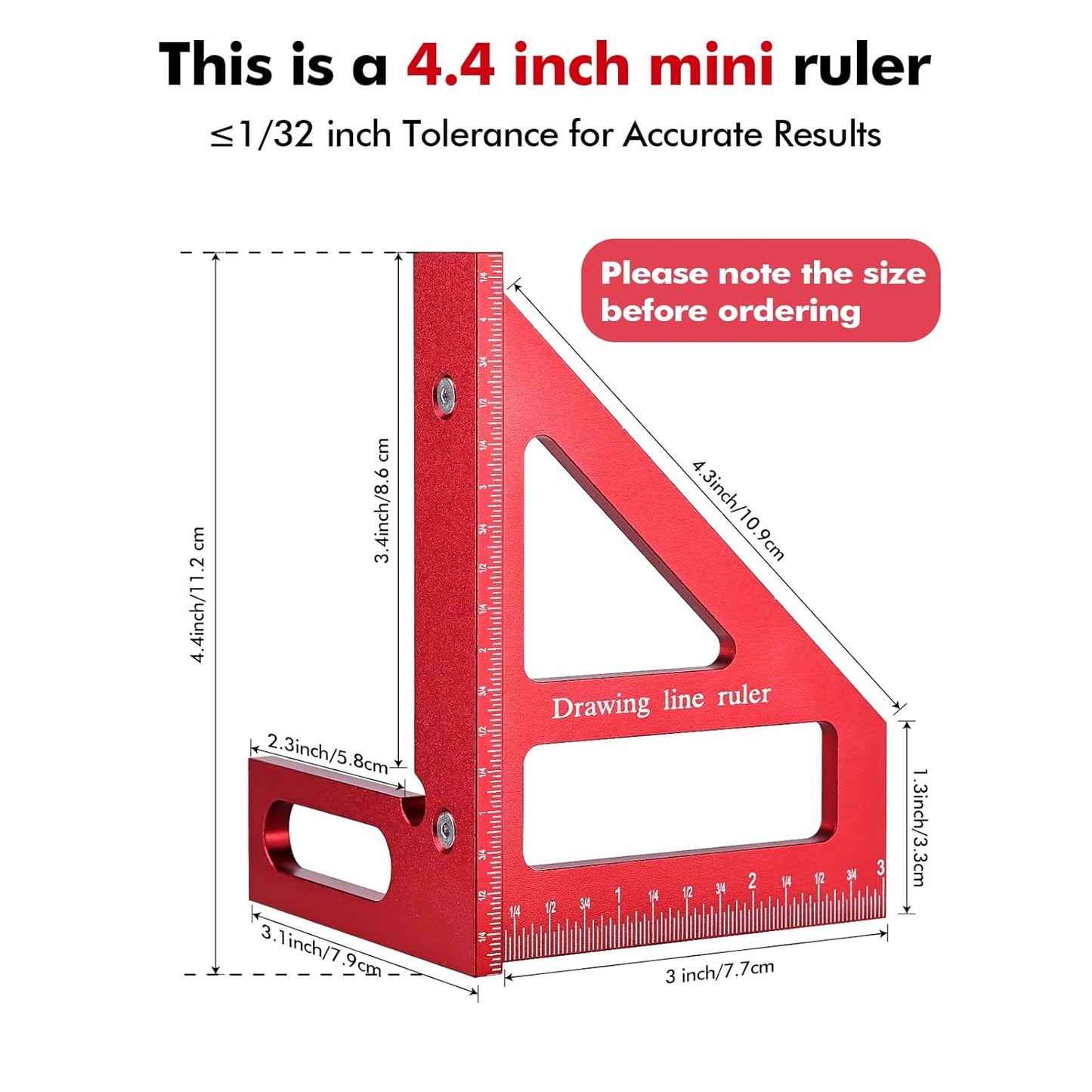 Mini 3D Multi-Angle Measuring Ruler, Precision Imperial 45/90 Degree Carpenter Square, Aluminum Alloy Miter V1258-DP02-A-2336