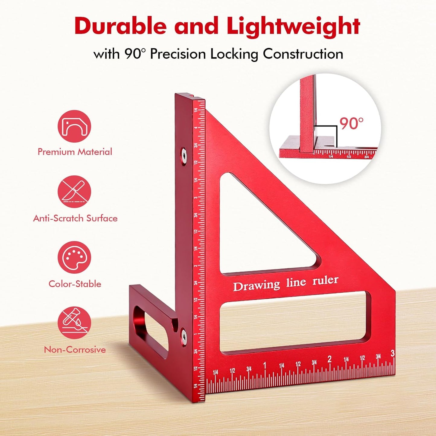 Mini 3D Multi-Angle Measuring Ruler, Precision Imperial 45/90 Degree Carpenter Square, Aluminum Alloy Miter V1258-DP02-A-2336
