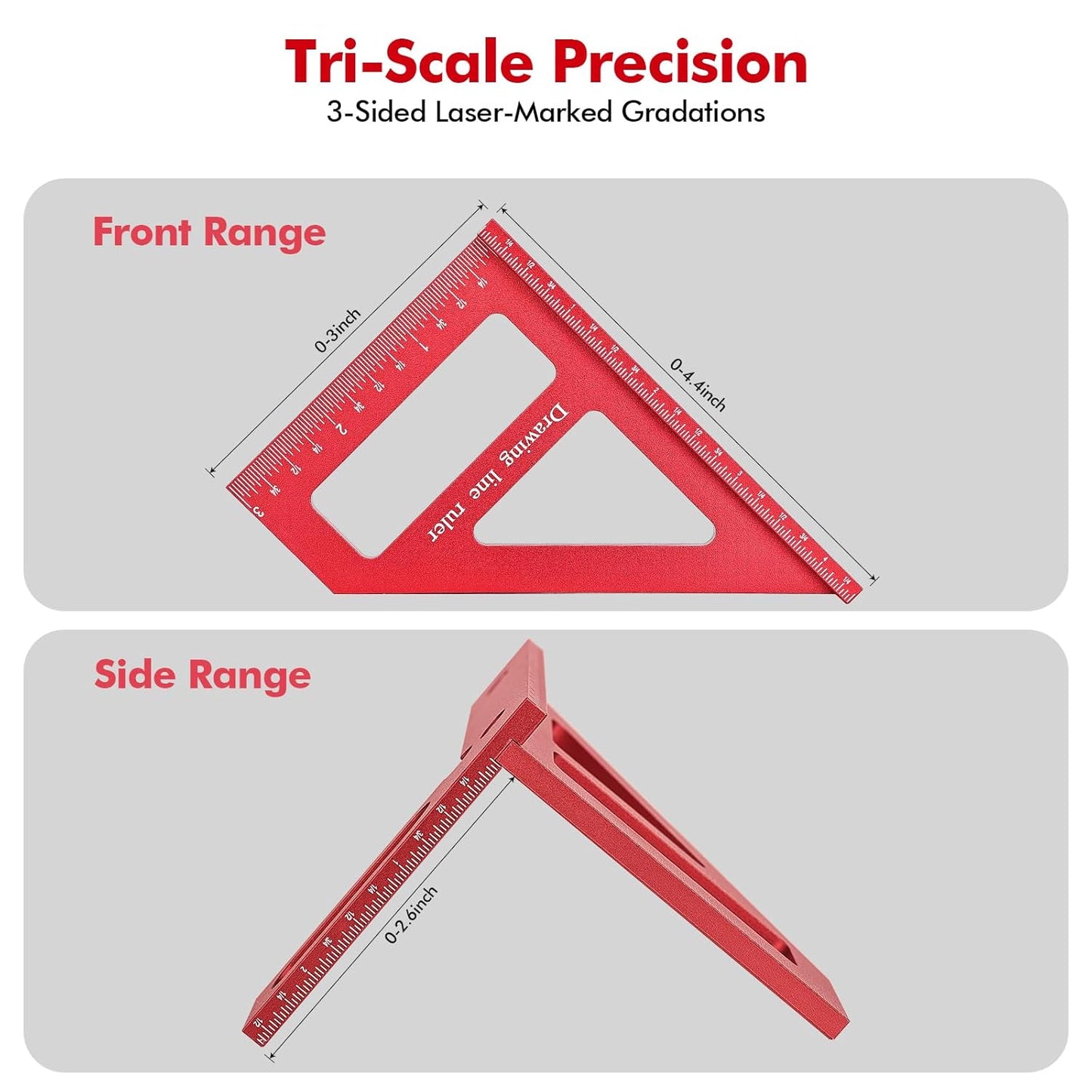 Mini 3D Multi-Angle Measuring Ruler, Precision Imperial 45/90 Degree Carpenter Square, Aluminum Alloy Miter V1258-DP02-A-2336