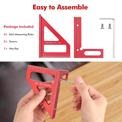 Mini 3D Multi-Angle Measuring Ruler, Precision Imperial 45/90 Degree Carpenter Square, Aluminum Alloy Miter V1258-DP02-A-2336