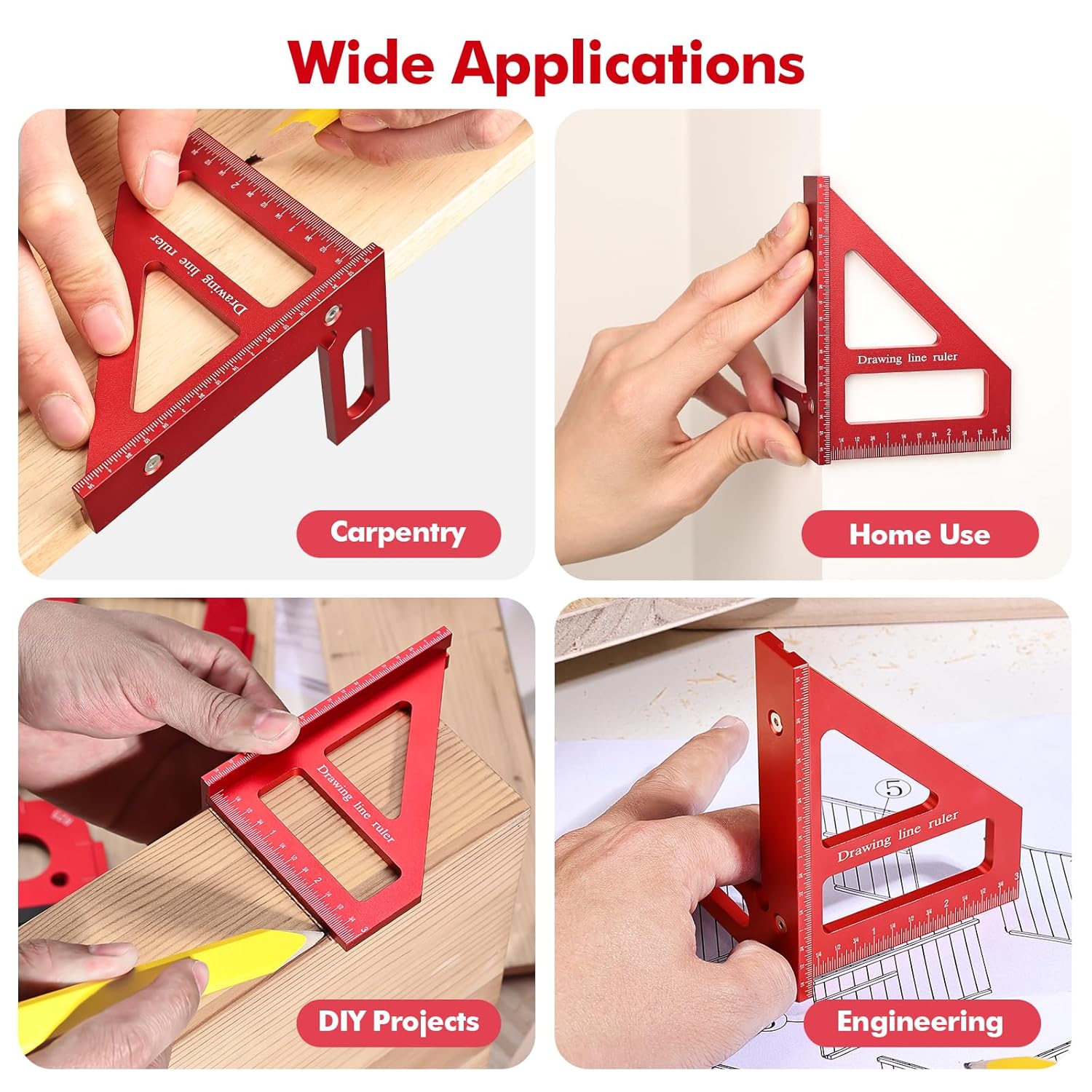 Mini 3D Multi-Angle Measuring Ruler, Precision Imperial 45/90 Degree Carpenter Square, Aluminum Alloy Miter V1258-DP02-A-2336