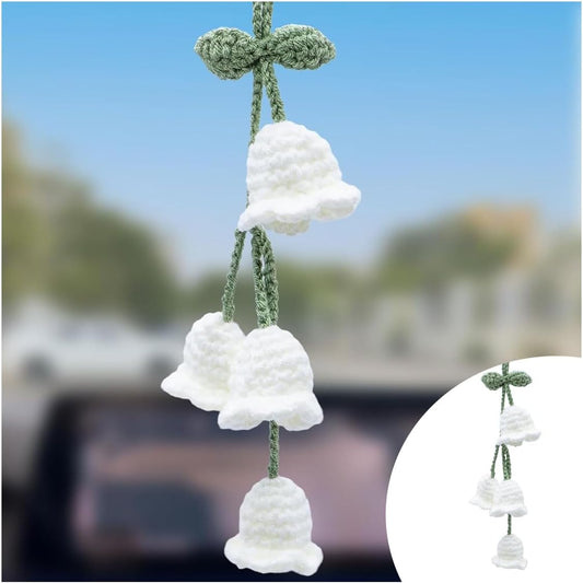 Car Mirror Hanging Accessories, Cute Crochet Suzuran Car Rearview Mirror Charm, Handmade Knitting, Fit for V1258-DP02-A-2337