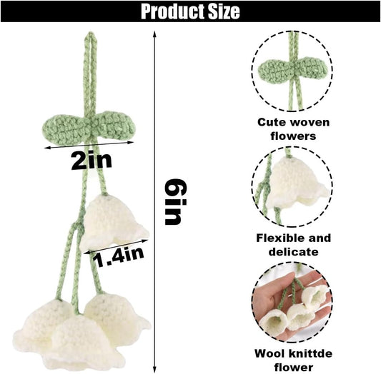 Car Mirror Hanging Accessories, Cute Crochet Suzuran Car Rearview Mirror Charm, Handmade Knitting, Fit for V1258-DP02-A-2337