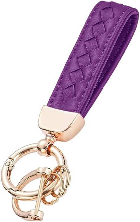 Genuine Leather Car Keychain, 360 Degree Rotatable Handmade Knit Sheepskin Keychain, Key Fob Holder with V1258-DP02-A-2353