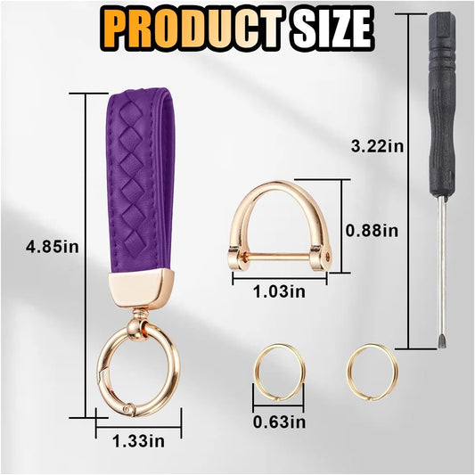 Genuine Leather Car Keychain, 360 Degree Rotatable Handmade Knit Sheepskin Keychain, Key Fob Holder with V1258-DP02-A-2353