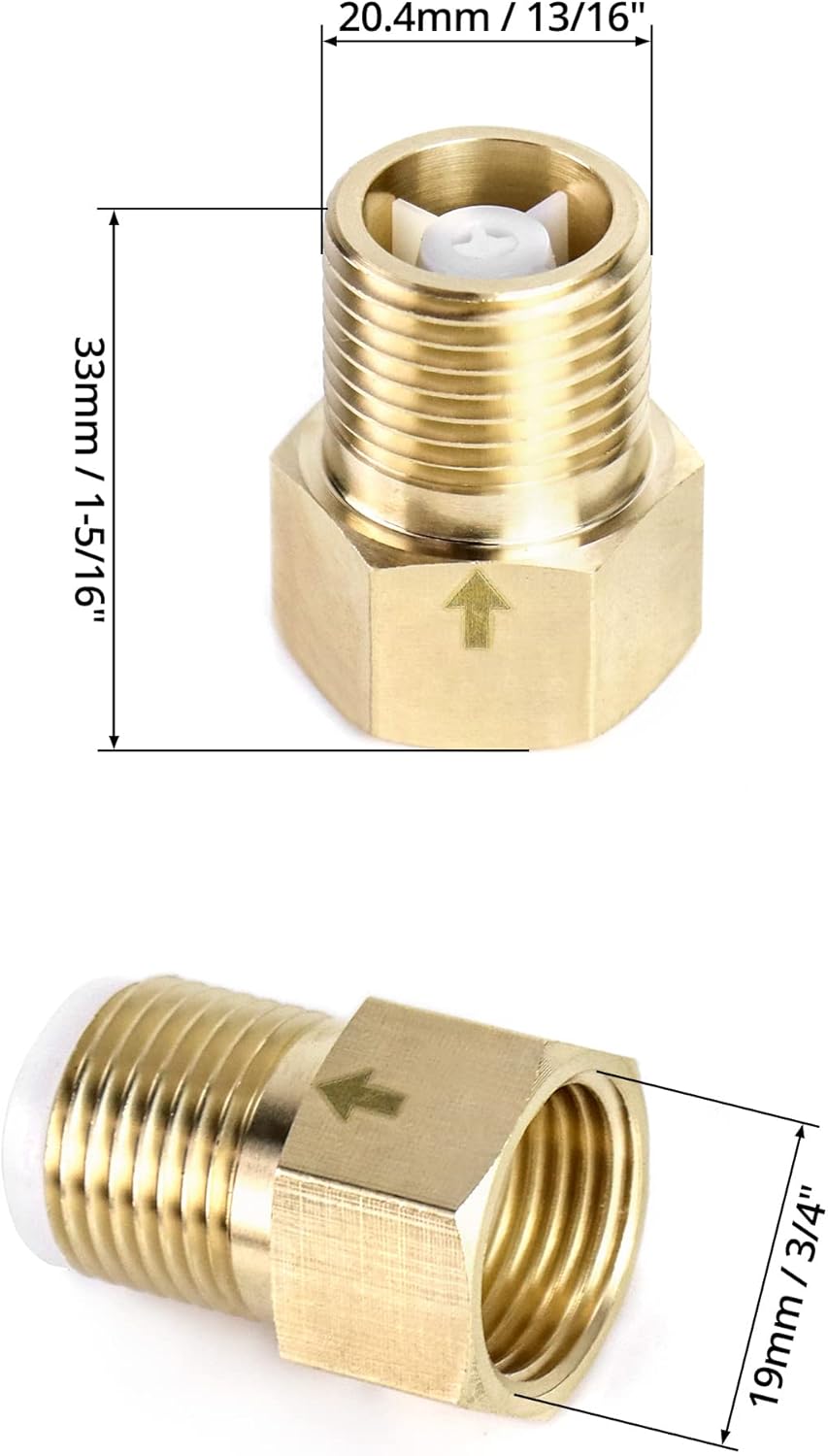 2Pcs Brass One-way Check Valve, 1/2" Female to 1/2" Male Thread of Backflow Preventer V1258-DP02-A-2370