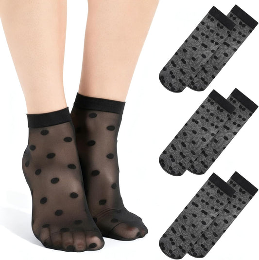 3 Pairs Women Sheer Ankle Socks, Sheer Polka Dot Ankle Dress Socks for Women, Stretchy Breathable Reinforced V1258-DP02-A-2373