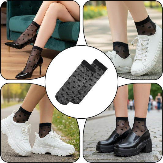 3 Pairs Women Sheer Ankle Socks, Sheer Polka Dot Ankle Dress Socks for Women, Stretchy Breathable Reinforced V1258-DP02-A-2373