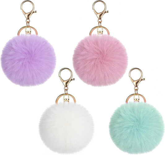4 Pcs Pom Pom Keychains, Artificial Fur Ball Keychain Charms Ball Keyrings, Soft Fluffy Plush Tote Pendant V1258-DP02-A-2376