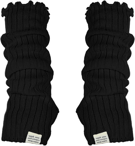 Black Arm Warmers Women Winter Long Black Cotton Fingerless Gloves Knit Mitten Elbow Length Gloves with Thumb V1258-DP02-A-2388
