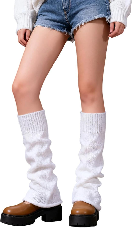 White Leg Warmers, Kawaii Leg Warmers, Goth Flared Legs Warmer, Ankle Warmer, Harajuku Crochet Baggy Cuff V1258-DP02-A-2390