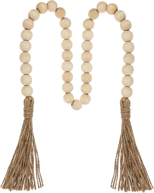 34in Farmhouse Wood Beads Garland with Tassels, Decorative Bead Home Decor Wooden Beads Garland Country Room V1258-DP02-A-2395