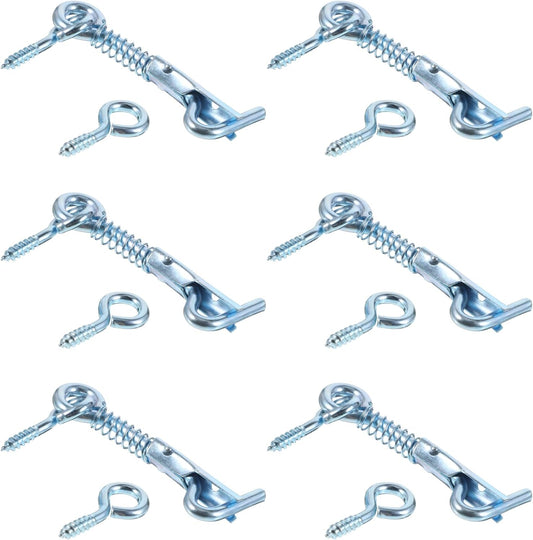 6 Pack Safety Hook and Eye Latch, 2 Inch Stainless Steel Spring Lock Gate Latch, Heavy Duty Rustproof Wire V1258-DP02-A-2398