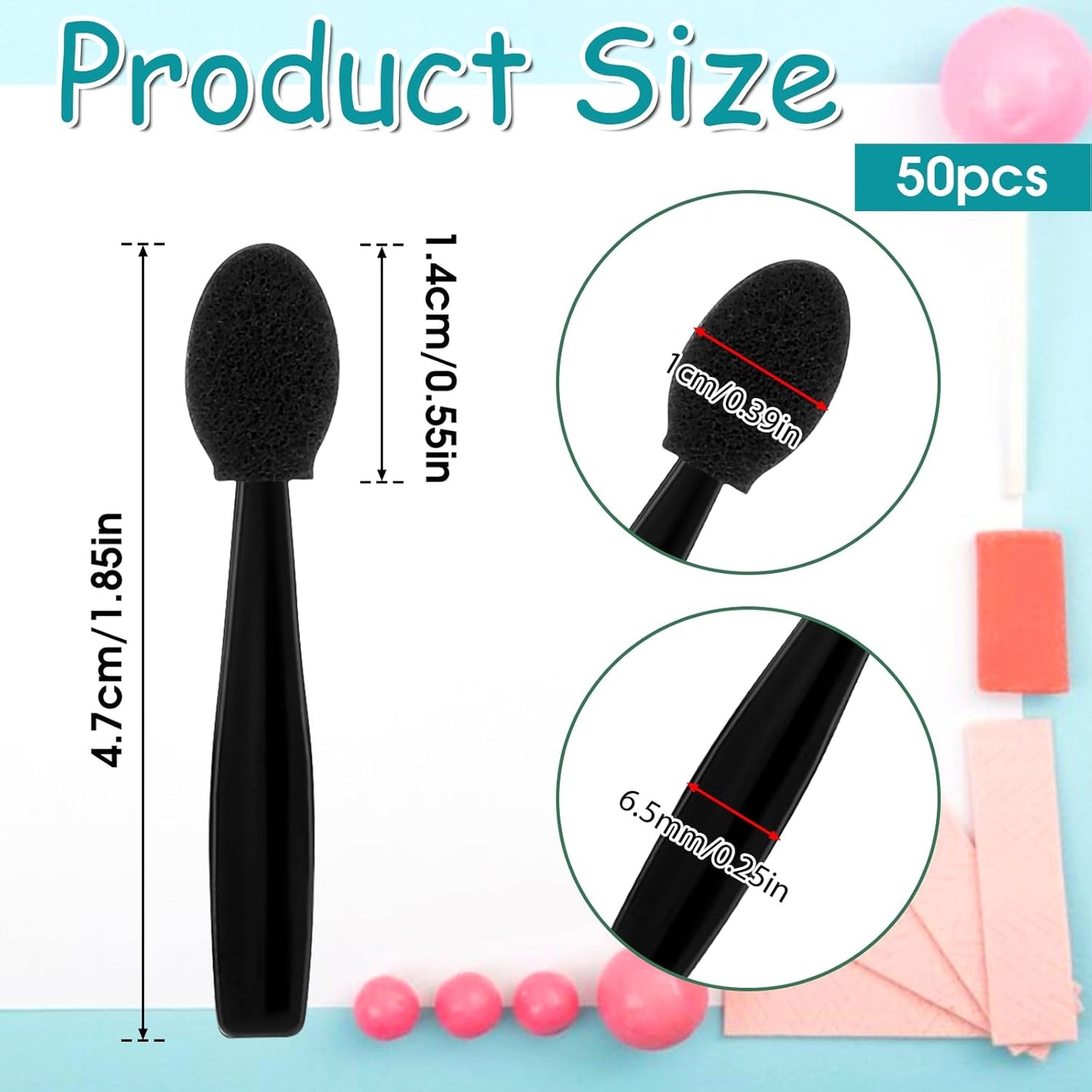 50 Pcs Eye Shadow Applicator Sticks, 1.9" Reusable Short Handle Dual Sided Sponge Cosmetic Brushes, V1258-DP02-A-2406