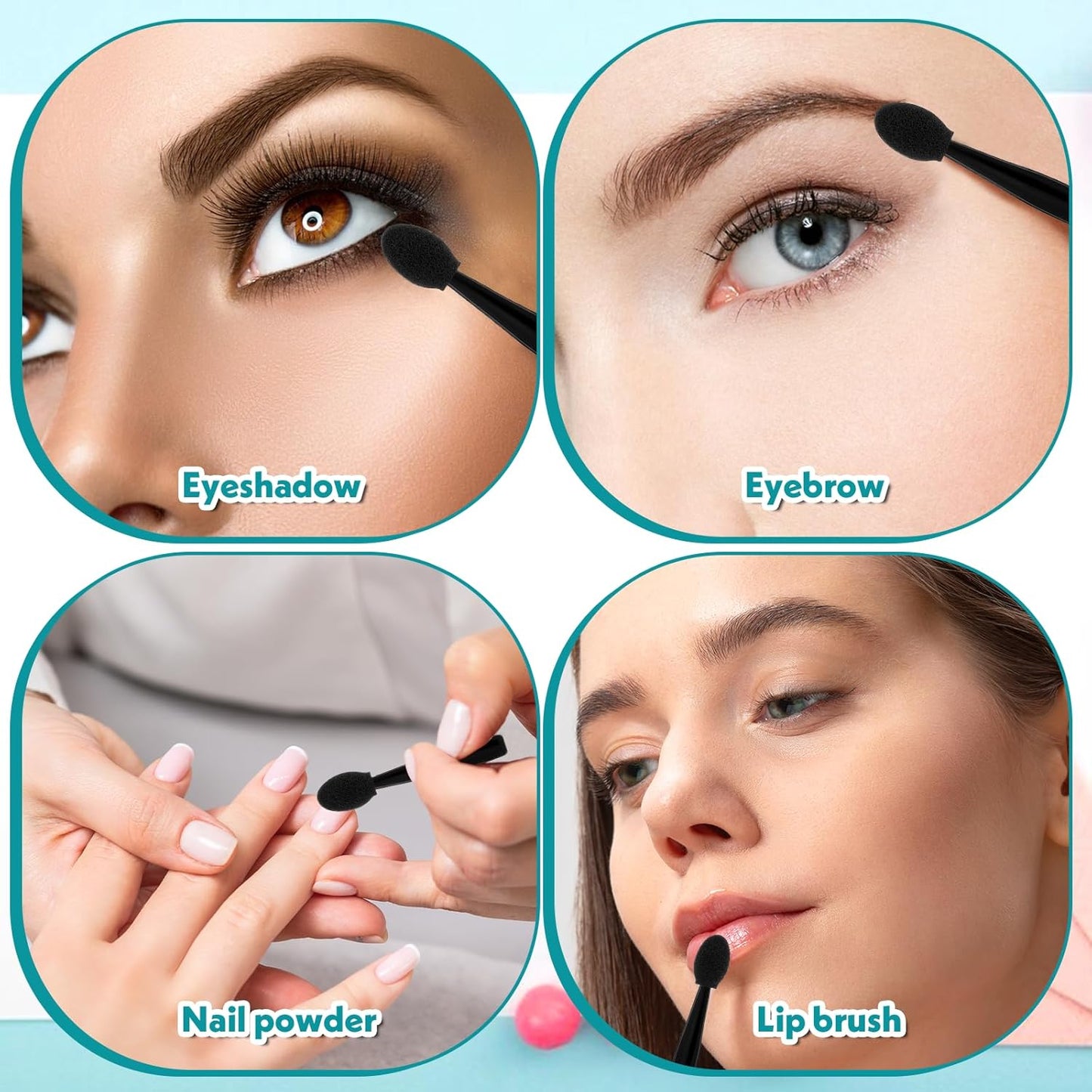 50 Pcs Eye Shadow Applicator Sticks, 1.9" Reusable Short Handle Dual Sided Sponge Cosmetic Brushes, V1258-DP02-A-2406