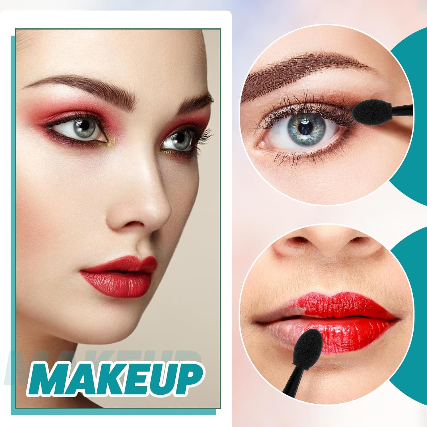 50 Pcs Eye Shadow Applicator Sticks, 1.9" Reusable Short Handle Dual Sided Sponge Cosmetic Brushes, V1258-DP02-A-2406
