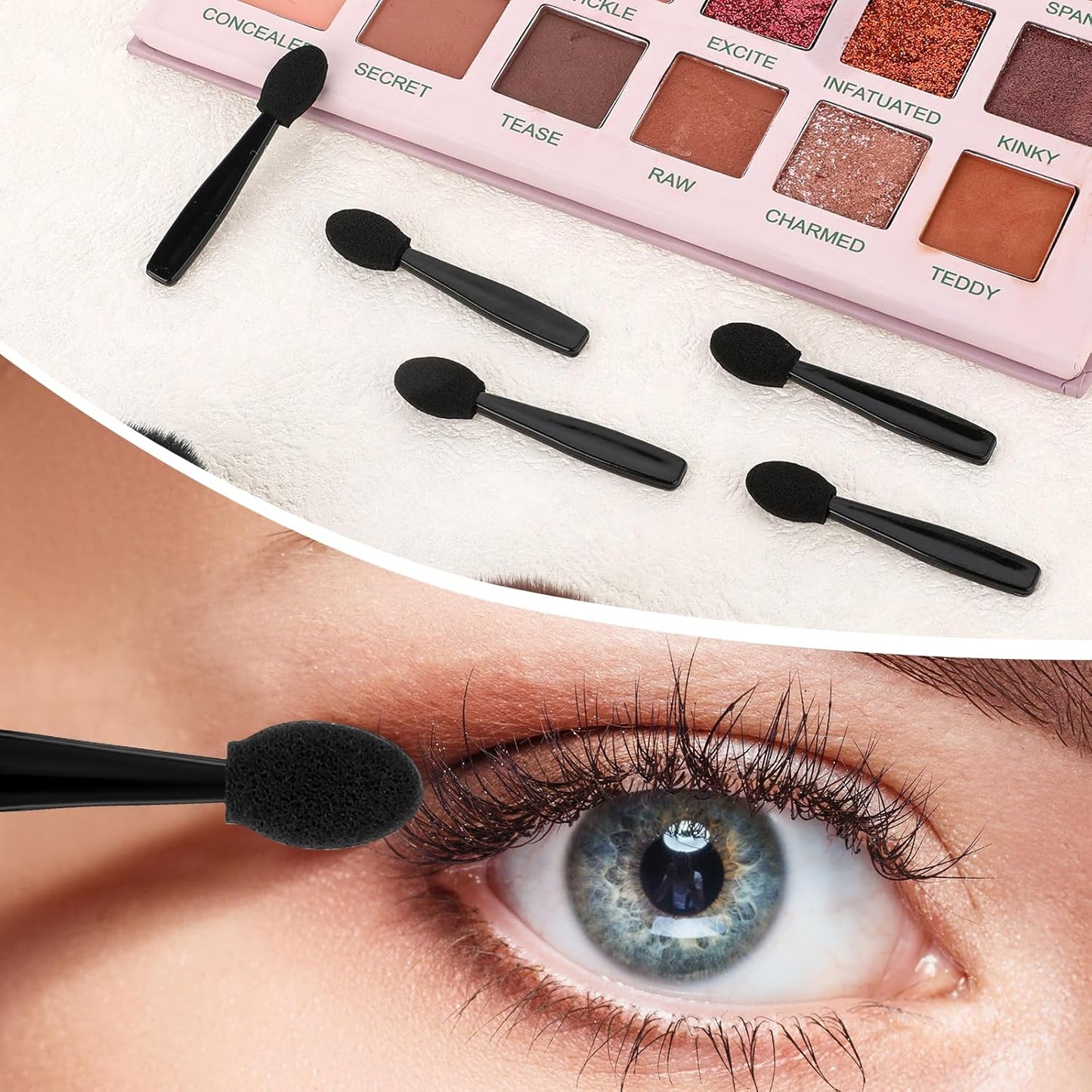 50 Pcs Eye Shadow Applicator Sticks, 1.9" Reusable Short Handle Dual Sided Sponge Cosmetic Brushes, V1258-DP02-A-2406