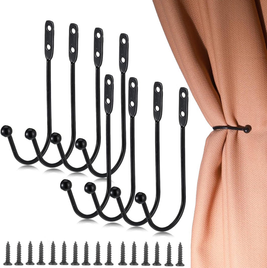 8 Pcs Metal Curtain Holdbacks, Black Curtain Tie Backs Wall Mounted Drapery Tiebacks Heavy Duty Decorative V1258-DP02-A-2409