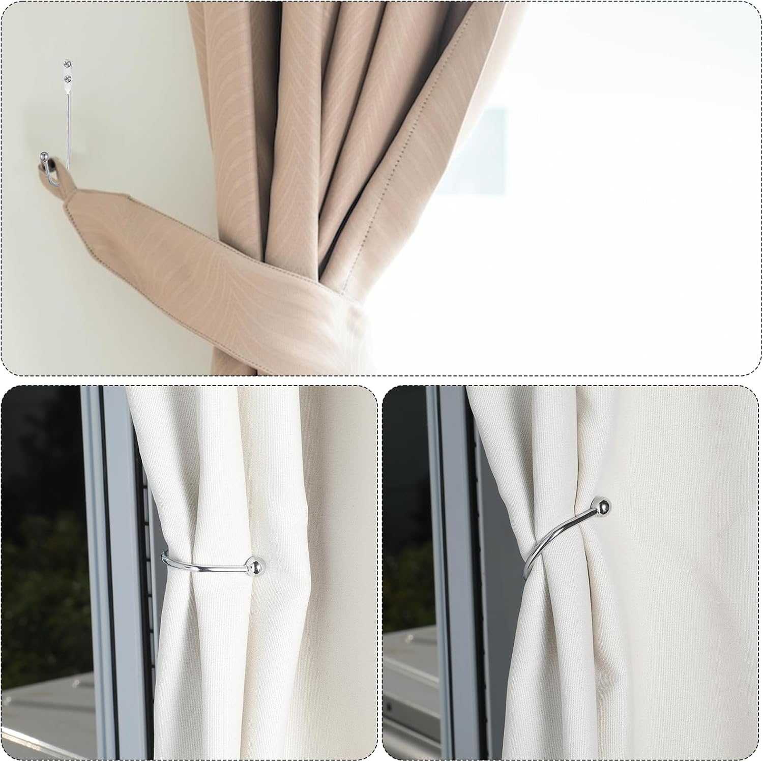 8 Pcs Metal Curtain Holdbacks, Curtain Tiebacks Wall Mounted Curtains Hooks Decorative Drapery Tie Backs V1258-DP02-A-2411