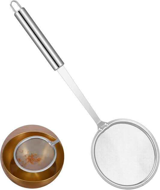 Stainless Steel Fat Skimmer Spoon 4" Fine Mesh Strainer with 9" Heat-Resistant Handle Grease Strainer Spoon V1258-DP02-A-2422