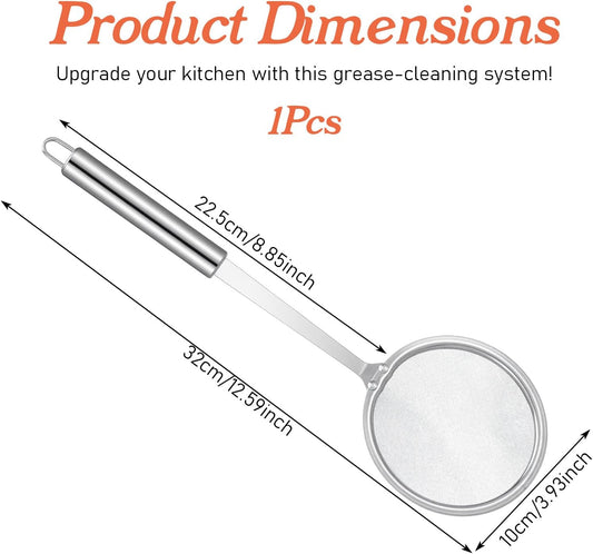 Stainless Steel Fat Skimmer Spoon 4" Fine Mesh Strainer with 9" Heat-Resistant Handle Grease Strainer Spoon V1258-DP02-A-2422