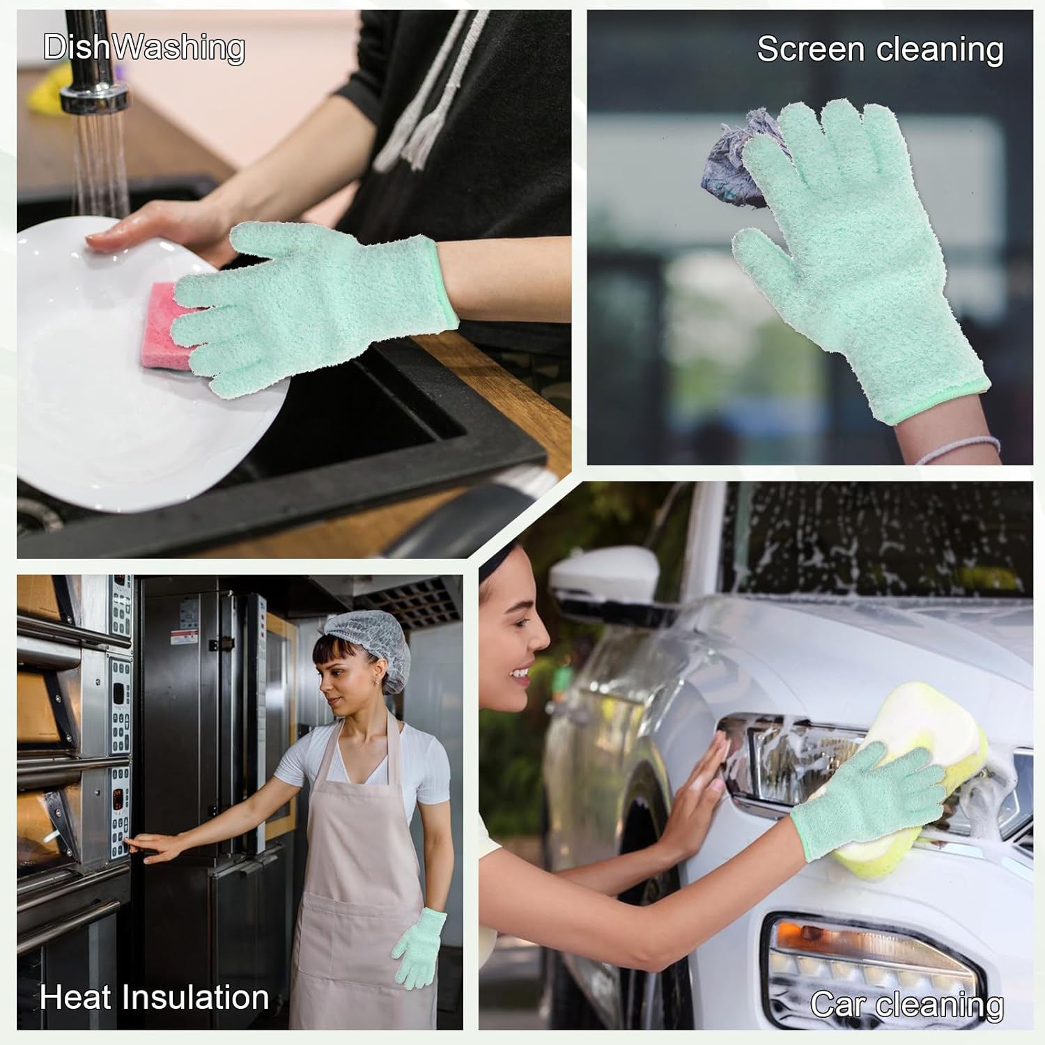 2 PCS Dusting Gloves for House Cleaning, Microfiber Coral Fleece Cleaning Mittens Reusable Washable Household V1258-DP02-A-2428