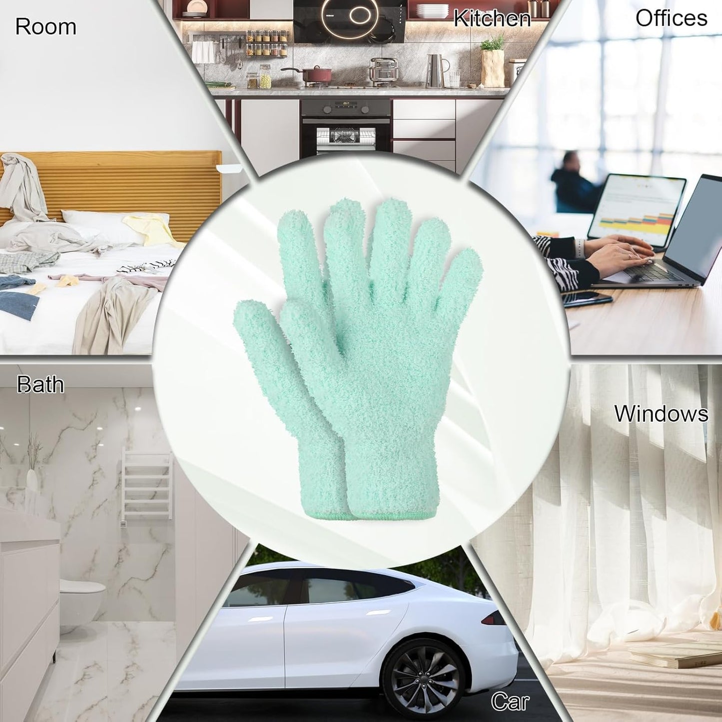 2 PCS Dusting Gloves for House Cleaning, Microfiber Coral Fleece Cleaning Mittens Reusable Washable Household V1258-DP02-A-2428