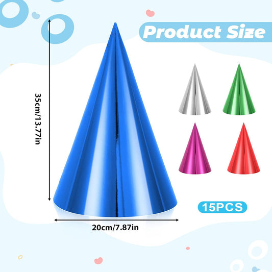 15 Pcs Colorful Birthday Party Hats, Paper Cone Hats Headbands Birthday Party Supplies Handmade Celebration V1258-DP02-A-2430