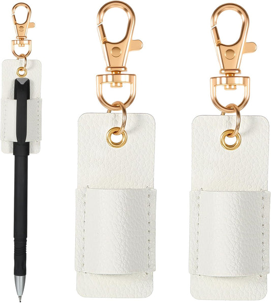 2 Pcs Pen Holder for Lanyard, White PU Leather Anti-Lost Lanyard Pen Clip Retractable Pens Holder Clip V1258-DP02-A-2438