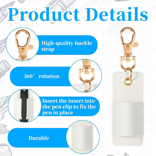2 Pcs Pen Holder for Lanyard, White PU Leather Anti-Lost Lanyard Pen Clip Retractable Pens Holder Clip V1258-DP02-A-2438