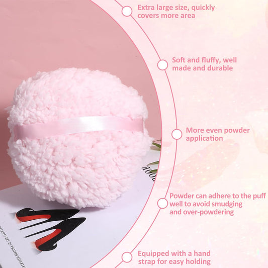 Body Powder Puff, 6 "x 3" Extra Large Ultra Soft Fluffy Sponge Plush Big Powder Applicator Pink Washable V1258-DP02-A-2441