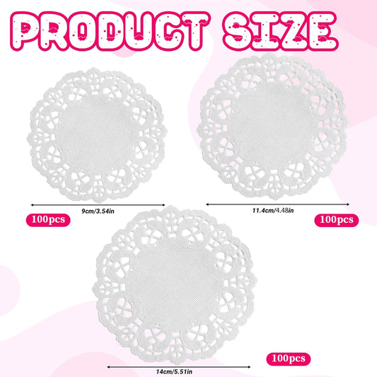 300 Pcs Paper Doilies, 3 sizes Lace Doilies Paper Round Disposable Placemats White-Doilies for Tables Dessert V1258-DP02-A-2442