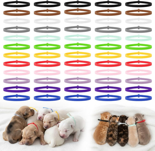 Puppy Collars for Litter, 60 Pcs 4 Inch Elastic Puppy Litter Collars Colored Identification Bands Assorted ID V1258-DP02-A-2443
