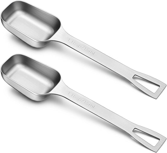 2 Pcs 1 Tablespoon, Stainless Steel Single Long Handle Measuring Spoon Scoop for Coffee Spices Tea Sugar, V1258-DP02-A-2446