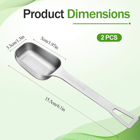 2 Pcs 1 Tablespoon, Stainless Steel Single Long Handle Measuring Spoon Scoop for Coffee Spices Tea Sugar, V1258-DP02-A-2446