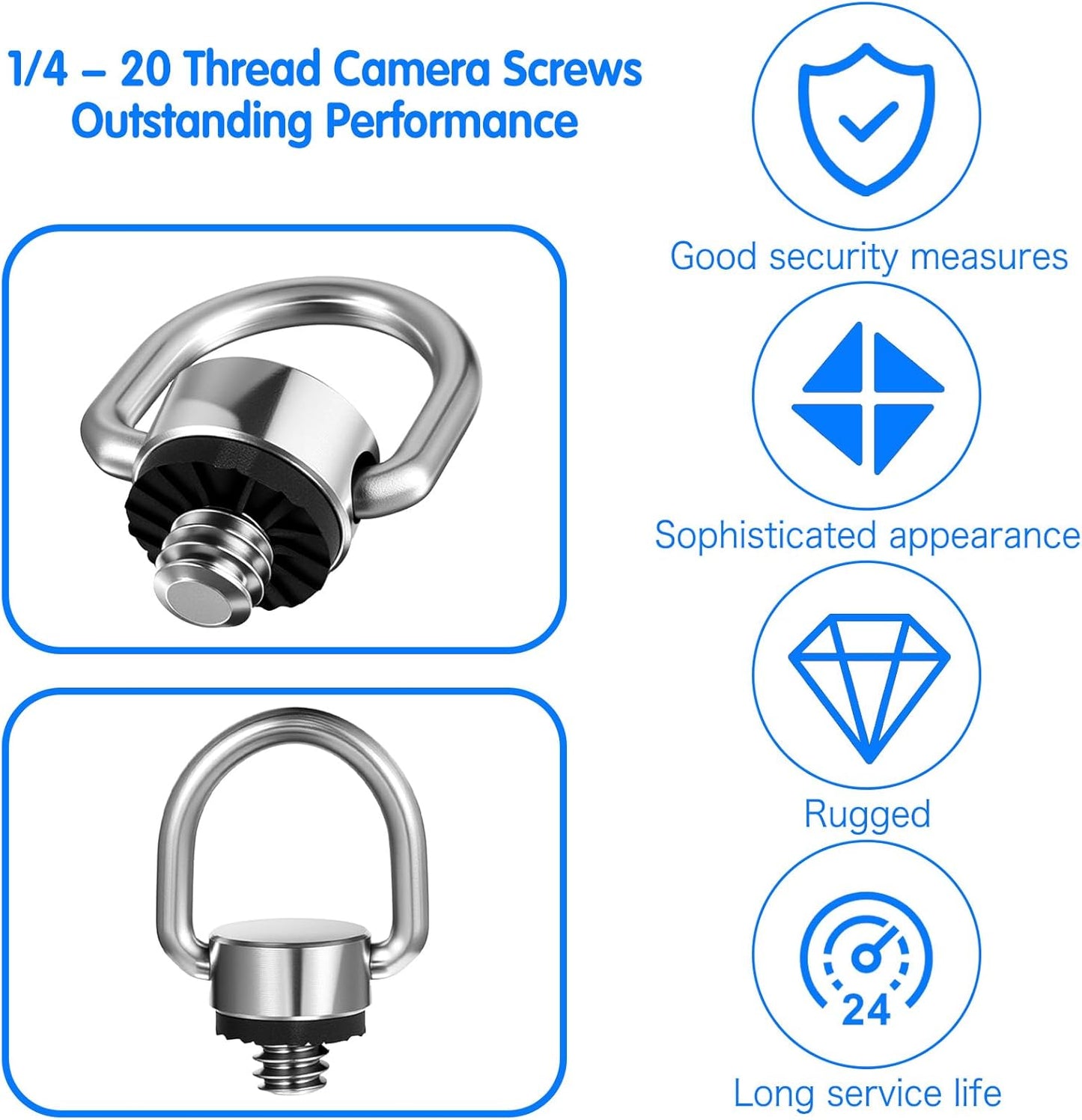2 Pack D Ring Screw, 1/4"-20 Thread Camera Aluminum Alloy Fixing Screw with Rubber Padded Hinged Holder Quick V1258-DP02-A-2450