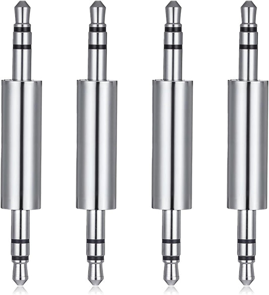 3.5 mm Male to Male Audio Cable Connector, 4 Pack 1/8" Audio Jack Stereo Jack Adapter Metal Silver Headphone V1258-DP02-A-2454