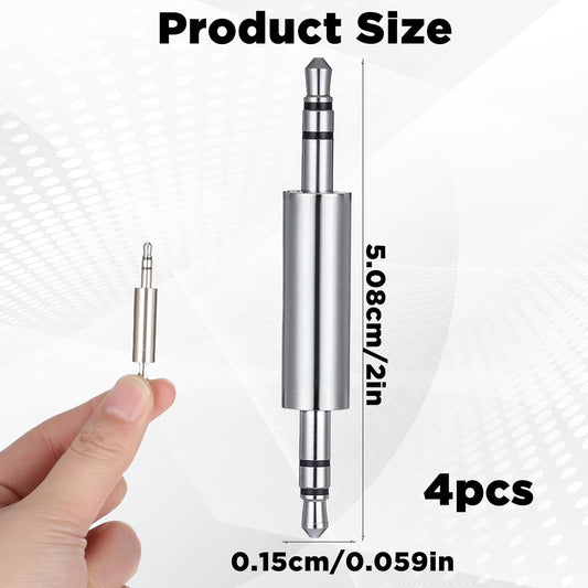 3.5 mm Male to Male Audio Cable Connector, 4 Pack 1/8" Audio Jack Stereo Jack Adapter Metal Silver Headphone V1258-DP02-A-2454