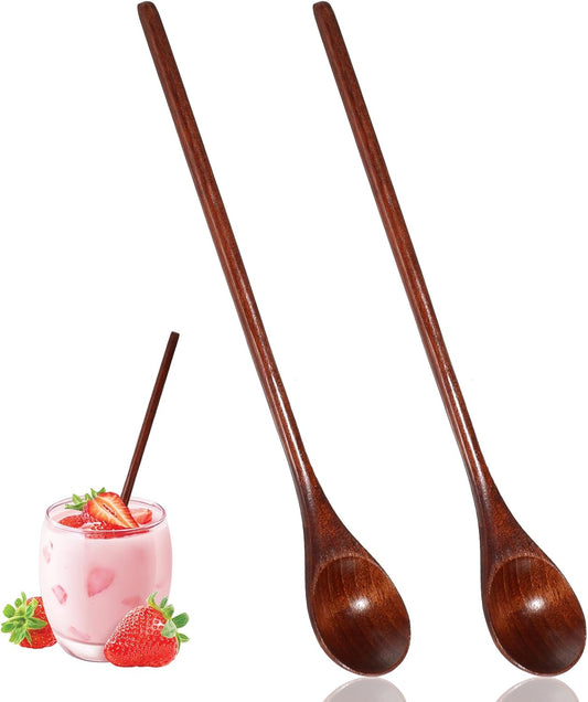 2 PCS Wooden Spoons for Honey, Long Handle Mixing Wooden Spoon 7.8 Inch Honey Spoons Matcha Spoon for V1258-DP02-A-2455