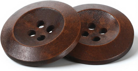 50 Pcs Big Wooden Buttons, 1 Inch (25 mm) Small Natural Wood Brown Buttons 4 Hole Round Sewing Large V1258-DP02-A-2456