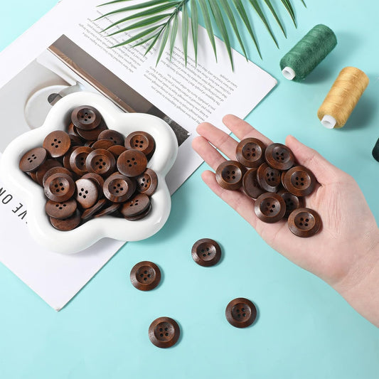 50 Pcs Big Wooden Buttons, 1 Inch (25 mm) Small Natural Wood Brown Buttons 4 Hole Round Sewing Large V1258-DP02-A-2456
