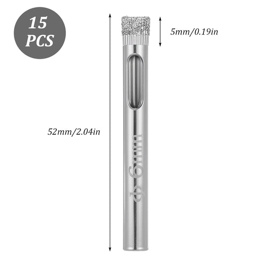 1/4" Diamond Hole Saw Drill Bits, 15PCS Glass Tile Holes Saw 1.1 inch Cutting Depth Glass Hole Saws Tile V1258-DP02-A-2457