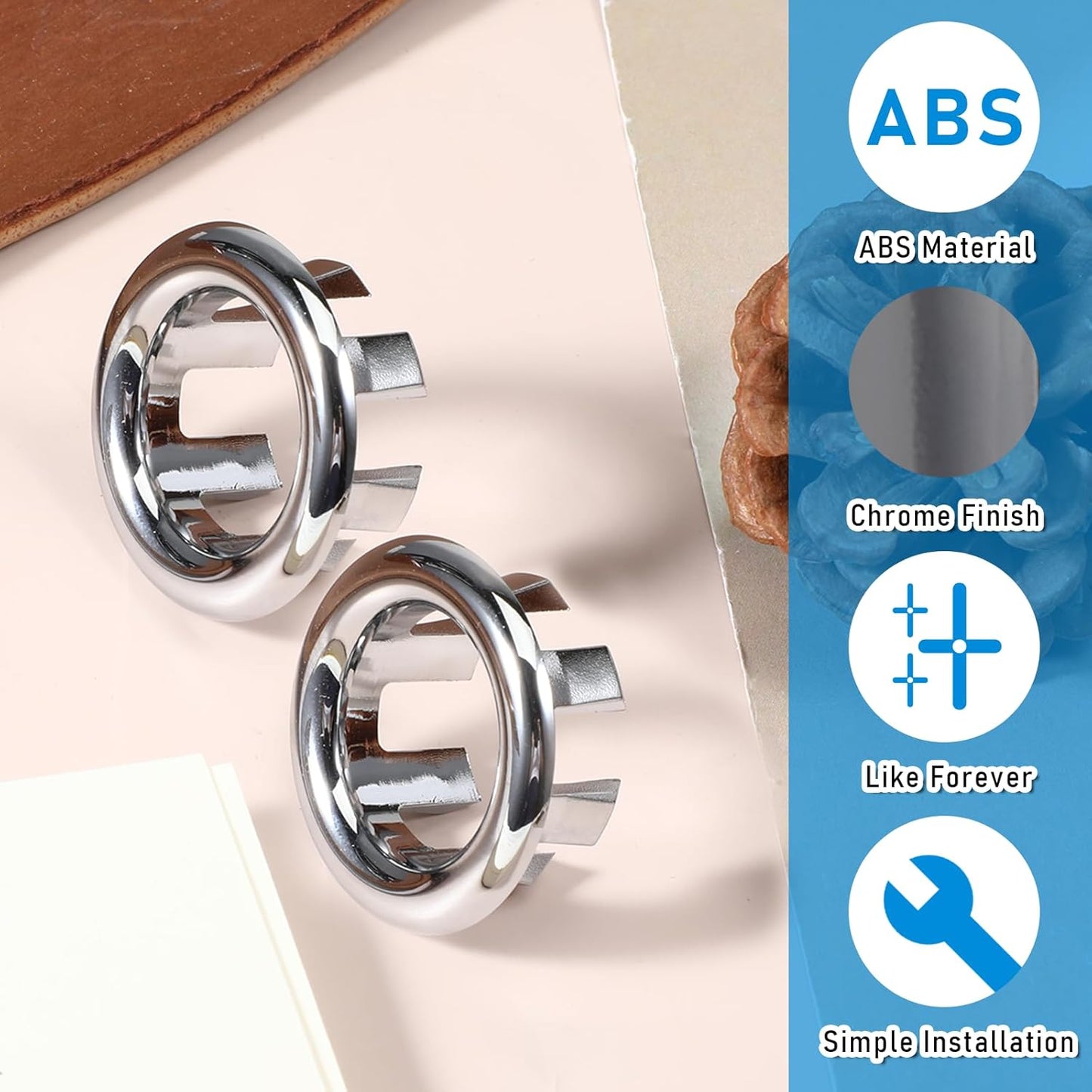 Sink Overflow Ring, 2 Pack Universal Bathroom Kitchen Sink Hole Trim Chrome Drain Cover, Overflow Trim Ring V1258-DP02-A-2466